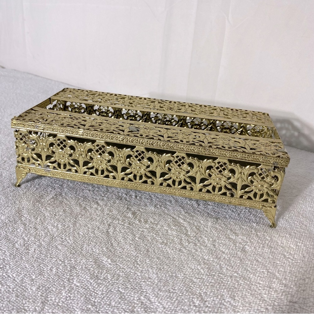 Vintage Gold Tone Metal Tissue Box Cover